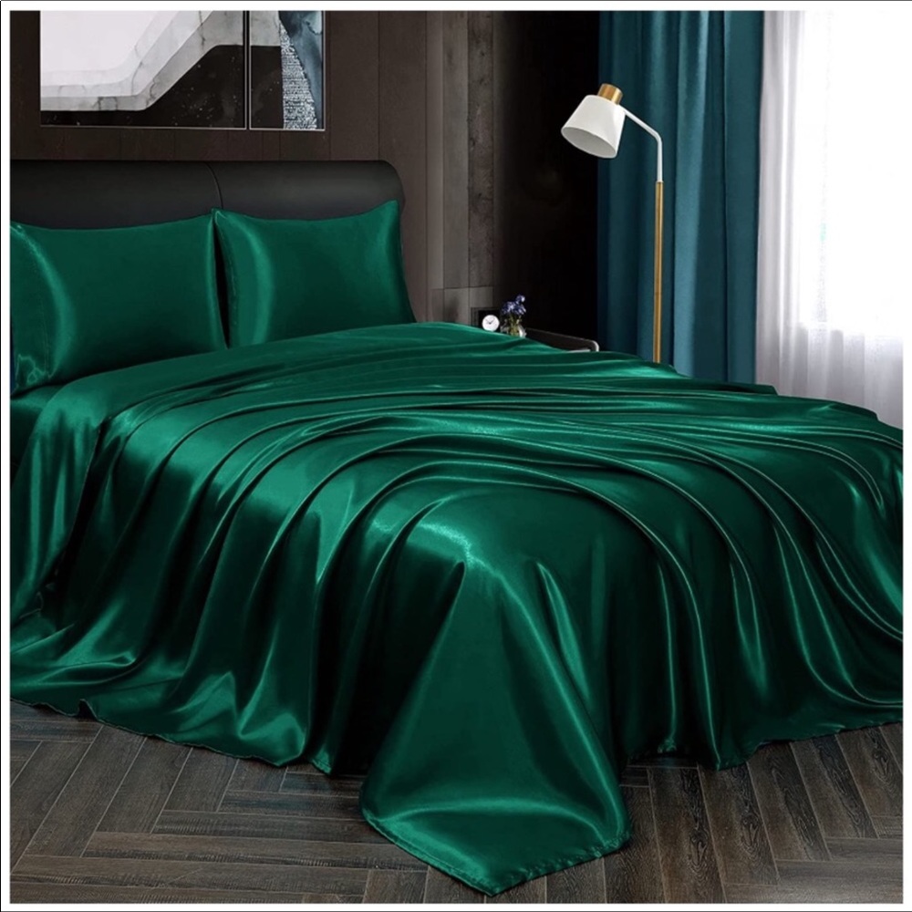 4pcs Satin Sheets Emerald Silky Satin Bedding Set